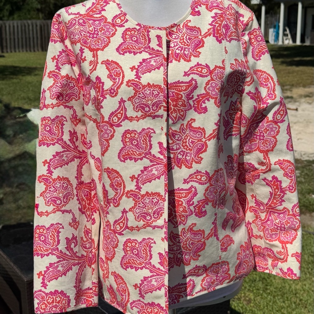 Sigrid Olsen cream with pink paisley and floral blazer jacket